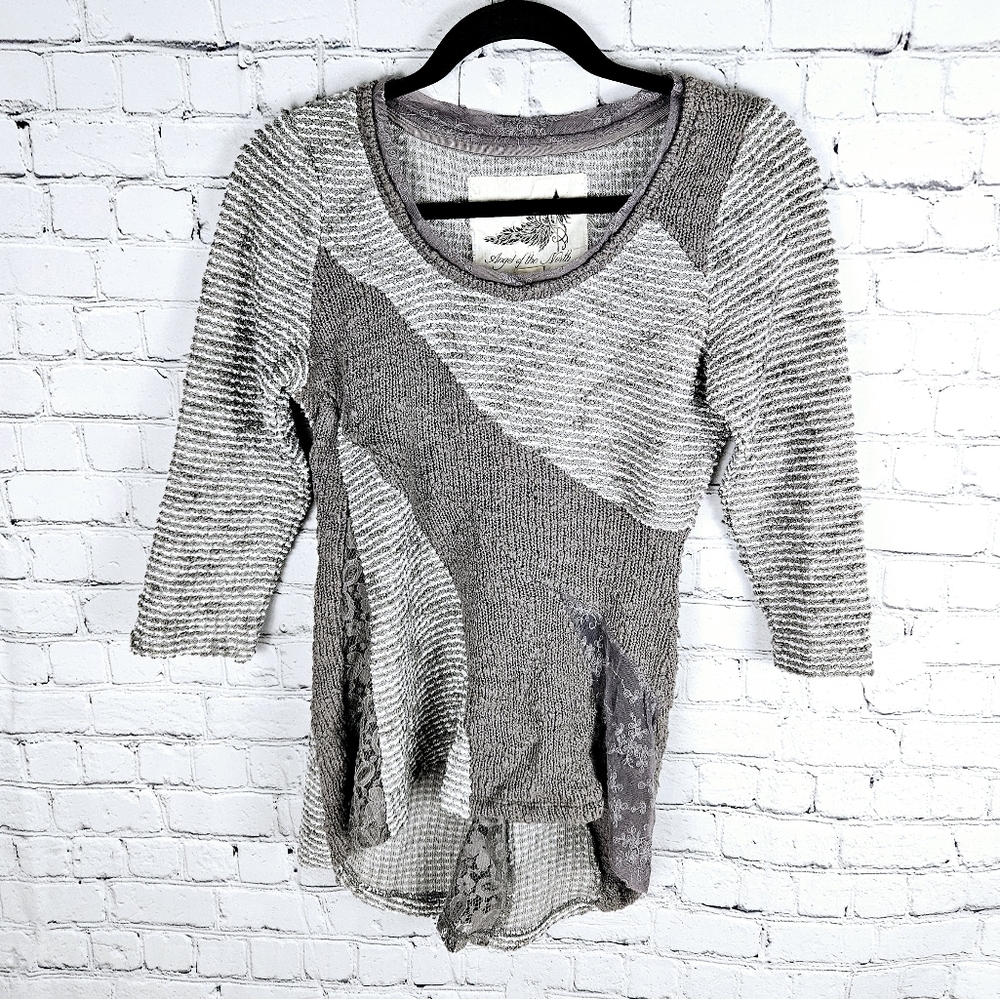 ANGEL OF THE NORTH ANTHRO | metallic thread knit scoop neck lace tunic sweater